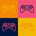 Pop art line Game controller or joystick for game console icon isolated on color background. Vector Royalty Free Stock Photo