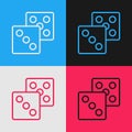 Pop art line Game dice icon isolated on color background. Casino gambling. Vector Royalty Free Stock Photo