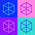 Pop art line Geometric figure Cube icon isolated on color background. Abstract shape. Geometric ornament. Vector Royalty Free Stock Photo