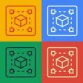 Pop art line Geometric figure Cube icon isolated on color background. Abstract shape. Geometric ornament. Vector Royalty Free Stock Photo