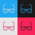 Pop art line Glasses for the blind and visually impaired icon isolated on color background. Vector