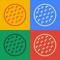 Pop art line Golf ball icon isolated on color background. Vector Royalty Free Stock Photo