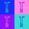 Pop art line Golf club icon isolated on color background. Vector