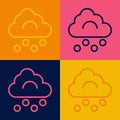 Pop art line Hail cloud icon isolated on color background. Vector