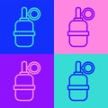 Pop art line Hand grenade icon isolated on color background. Bomb explosion. Vector Royalty Free Stock Photo