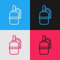 Pop art line Hand grenade icon isolated on color background. Bomb explosion. Vector Royalty Free Stock Photo