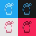 Pop art line Hand grenade icon isolated on color background. Bomb explosion. Vector Royalty Free Stock Photo