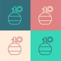 Pop art line Hand grenade icon isolated on color background. Bomb explosion. Vector Royalty Free Stock Photo
