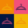 Pop art line Hanger wardrobe icon isolated on color background. Cloakroom icon. Clothes service symbol. Laundry hanger