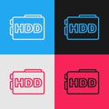 Pop art line Hard disk drive HDD icon isolated on color background. Vector
