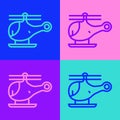 Pop art line Helicopter aircraft vehicle icon isolated on color background. Vector