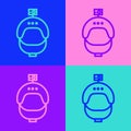 Pop art line Helmet and action camera icon isolated on color background. Vector Illustration