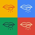 Pop art line Herpes lip icon isolated on color background. Herpes simplex virus. Labial infection inflammation symbol