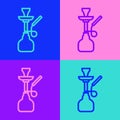Pop art line Hookah icon isolated on color background. Vector