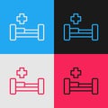 Pop art line Hospital bed icon isolated on color background. Vector