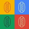 Pop art line Hotdog sandwich icon isolated on color background. Sausage icon. Fast food sign. Vector