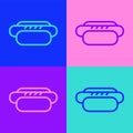 Pop art line Hotdog sandwich icon isolated on color background. Sausage icon. Street fast food menu. Vector