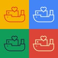 Pop art line Humanitarian ship icon isolated on color background. Vector