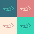 Pop art line Hunting horn icon isolated on color background. Vector