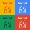 Pop art line Ice tea icon isolated on color background. Iced tea. Vector