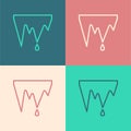 Pop art line Icicle icon isolated on color background. Stalactite, ice spikes. Winter weather, snow crystals. Vector Royalty Free Stock Photo