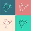 Pop art line India map icon isolated on color background. Vector