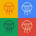 Pop art line Jellyfish icon isolated on color background. Vector