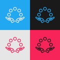 Pop art line Juggling ball icon isolated on color background. Vector