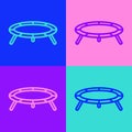 Pop art line Jumping trampoline icon isolated on color background. Vector