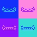 Pop art line Kayak and paddle icon isolated on color background. Kayak and canoe for fishing and tourism. Outdoor