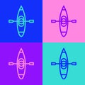 Pop art line Kayak and paddle icon isolated on color background. Kayak and canoe for fishing and tourism. Outdoor