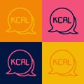 Pop art line Kcal icon isolated on isolated on color background. Health food. Vector