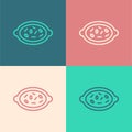 Pop art line Kheer in a bowl icon isolated on color background. Traditional Indian food. Vector