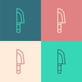 Pop art line Knife icon isolated on color background. Cutlery symbol. Vector