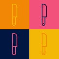 Pop art line Knife icon isolated on color background. Cutlery symbol. Vector