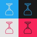 Pop art line Lamp hanging icon isolated on color background. Ceiling lamp light bulb. Vector Royalty Free Stock Photo