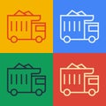Pop art line Large industrial mining dump truck icon isolated on color background. Big car. Vector