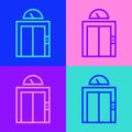 Pop art line Lift icon isolated on color background. Elevator symbol. Vector