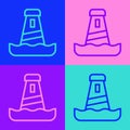 Pop art line Lighthouse icon isolated on color background. Vector