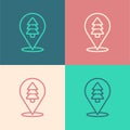 Pop art line Location of the forest on a map icon isolated on color background. Vector Illustration Royalty Free Stock Photo