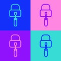 Pop art line Lockpicks or lock picks for lock picking icon isolated on color background. Vector Illustration