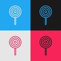 Pop art line Lollipop icon isolated on color background. Candy sign. Food, delicious symbol. Vector Royalty Free Stock Photo