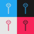 Pop art line Lollipop icon isolated on color background. Food, delicious symbol. Vector Royalty Free Stock Photo