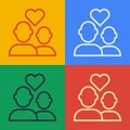 Pop art line Lover couple icon isolated on color background. Happy Valentines day. Vector