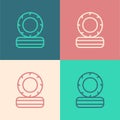 Pop art line Lying burning tires icon isolated on color background. Vector