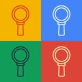 Pop art line Magnifying glass icon isolated on color background. Search, focus, zoom, business symbol. Vector Royalty Free Stock Photo