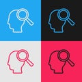 Pop art line Magnifying glass for search a people icon isolated on color background. Recruitment or selection. Search Royalty Free Stock Photo