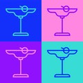 Pop art line Margarita cocktail glass with lime icon isolated on color background. Vector Royalty Free Stock Photo