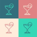 Pop art line Margarita cocktail glass with lime icon isolated on color background. Vector Royalty Free Stock Photo