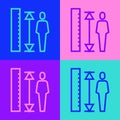 Pop art line Measuring height body icon isolated on color background. Vector